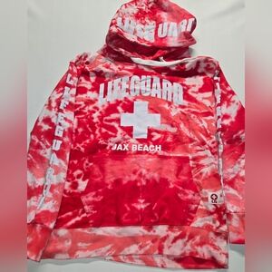 Jax Beach Lifeguard +  Hoodie Tie-Dye Red Mens Small